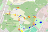 A map of crossings of frogs and toads from Hembeek neighbourhood in Brussels, highlighting ponds and tunnels and dead ends.