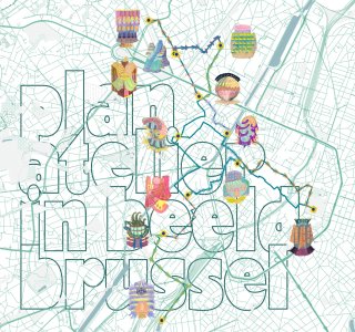 Event poster featuring a map of Brussels with the participating studios marked by a colourful illustration.