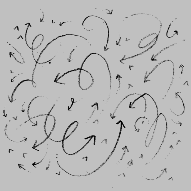 Black arrowes, different in shapes, size and direction, are drawn on a light gray background.